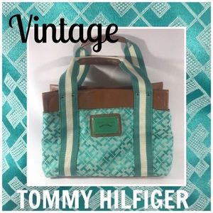 Tommy Hilfiger VINTAGE Logo Satchel in Green Cream